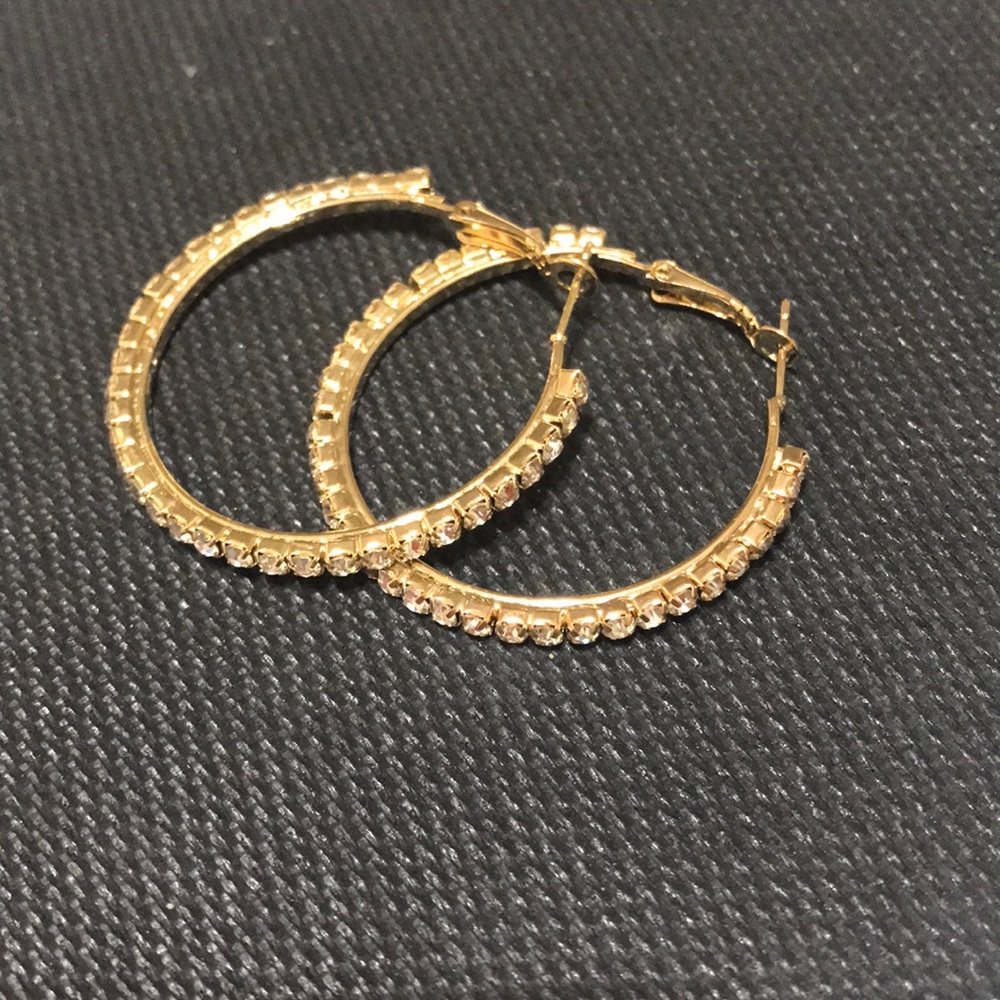 Fashion Gold Crystal Rhinestone Round Hoop - Picture 5 of 6